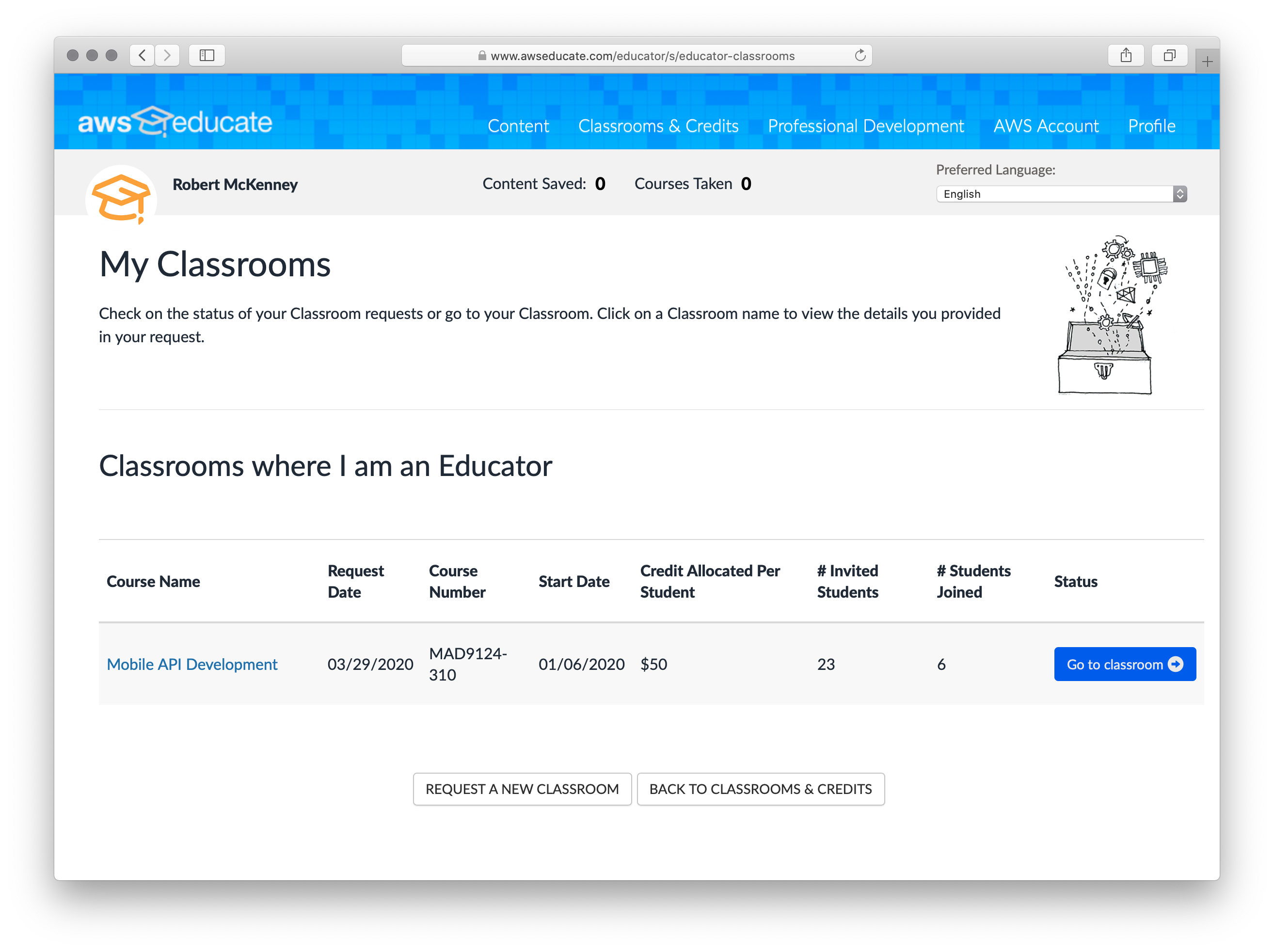 AWS classrooms list