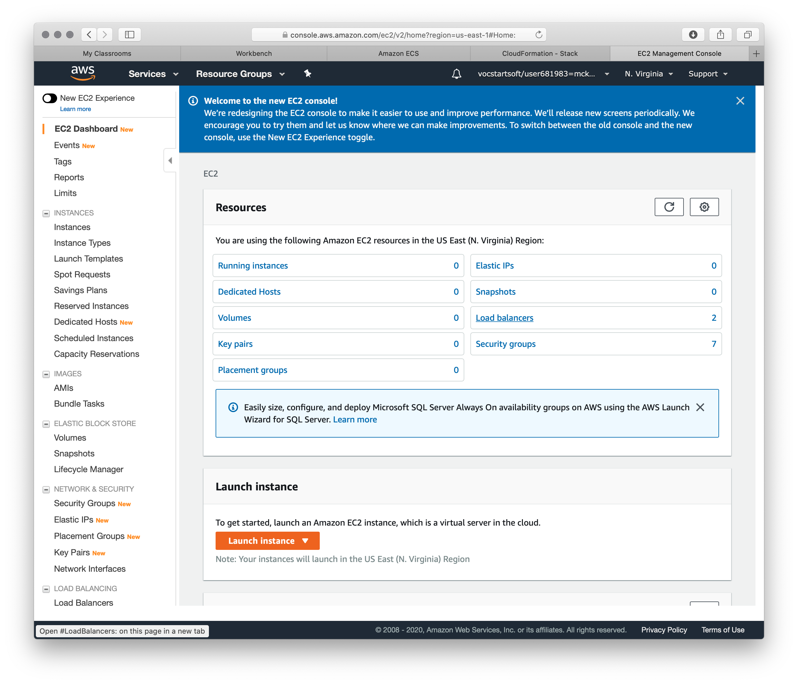 EC2 dashboard