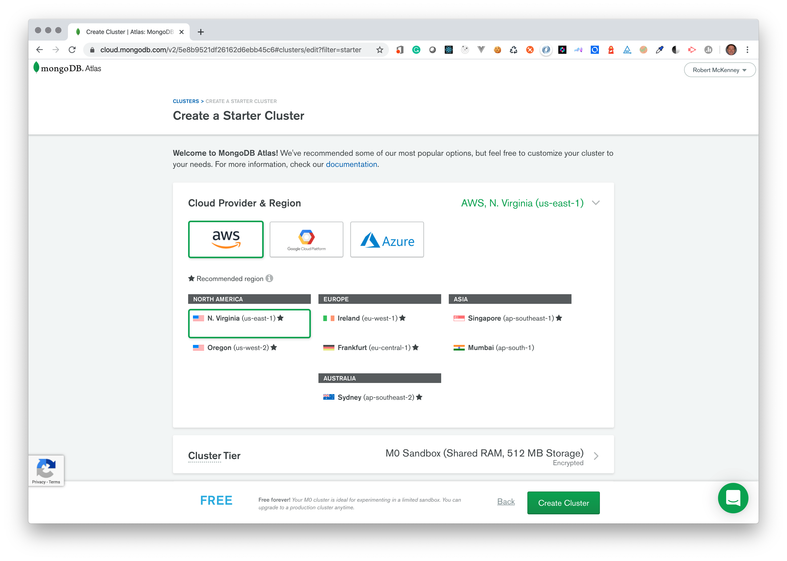 cluster configuration - AWS region