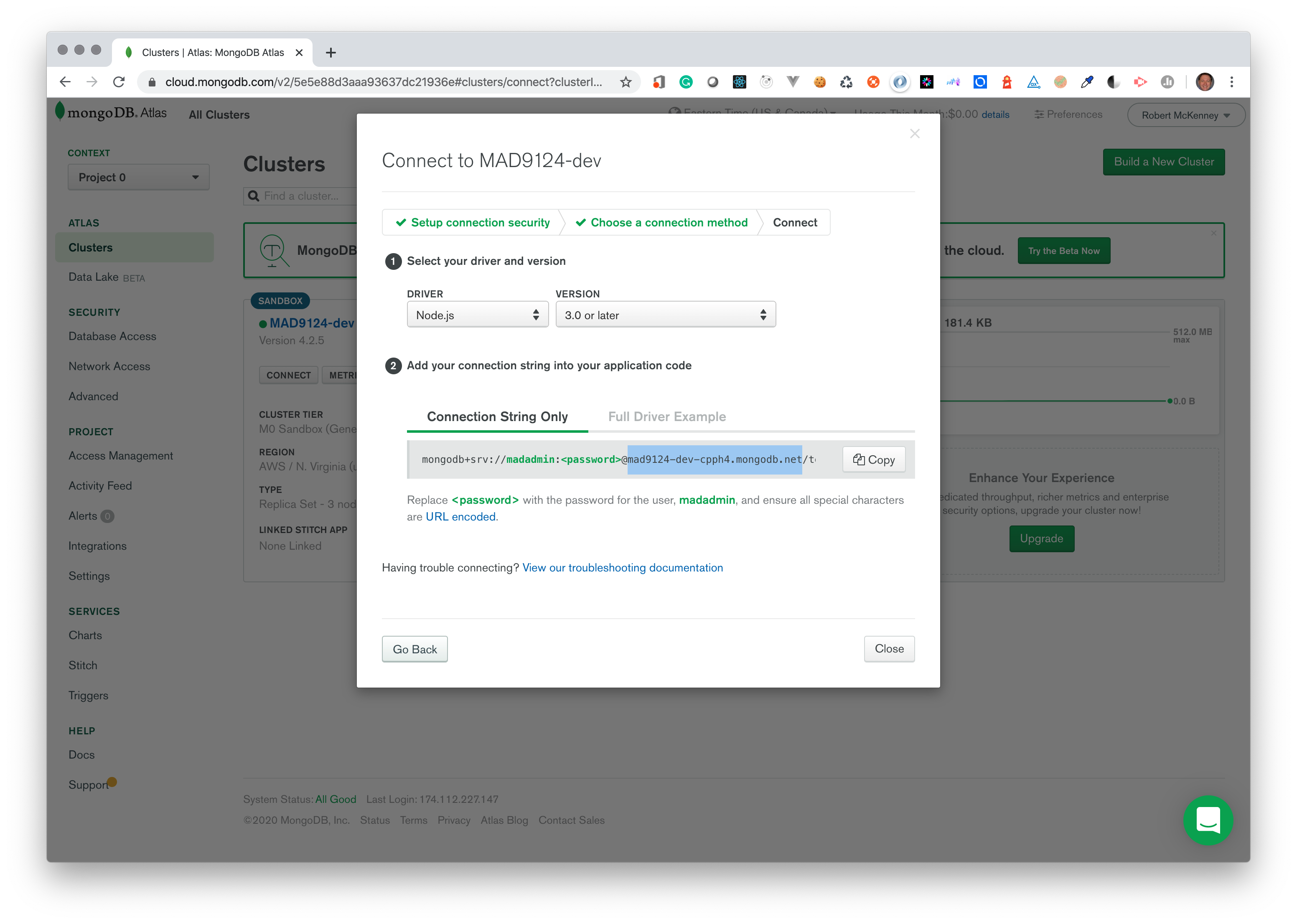 cluster connection string