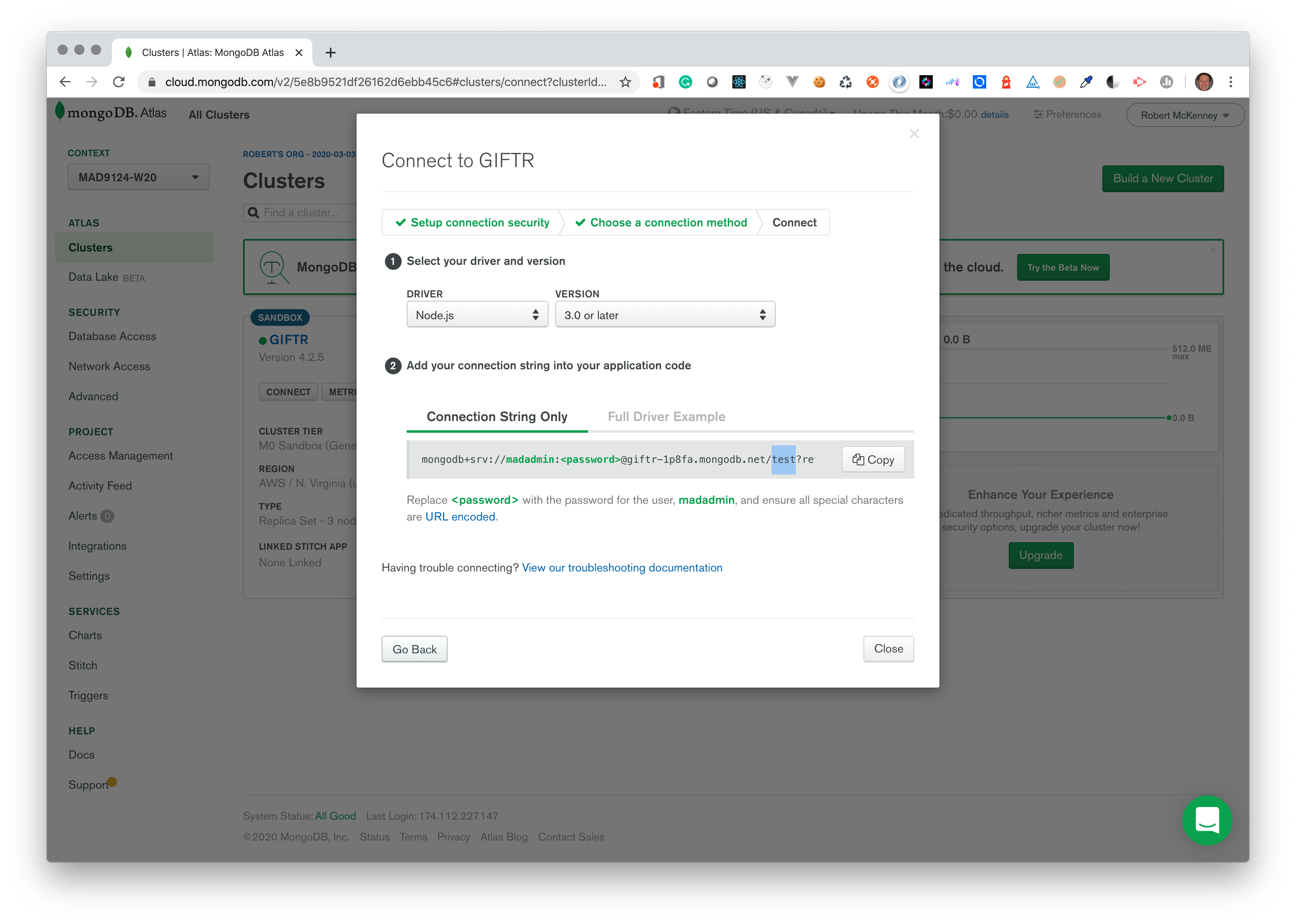 cluster connection string