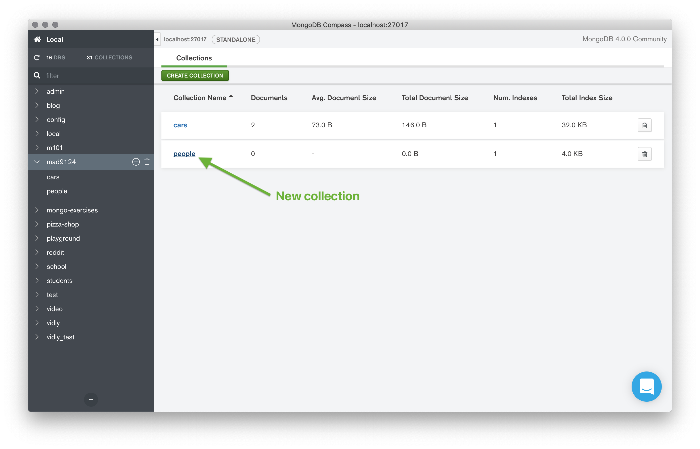 screenshot of MongoDB compass