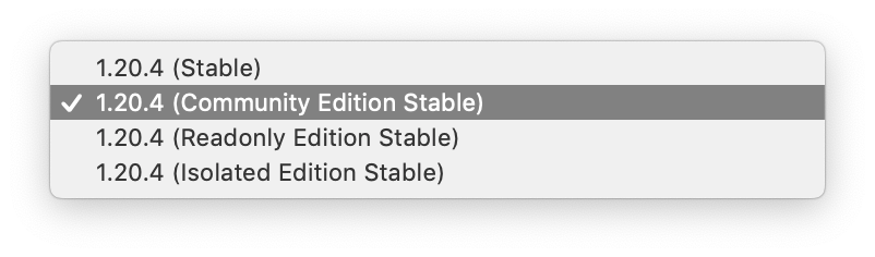 select 1.20.4 (community edition stable) from the version menu
