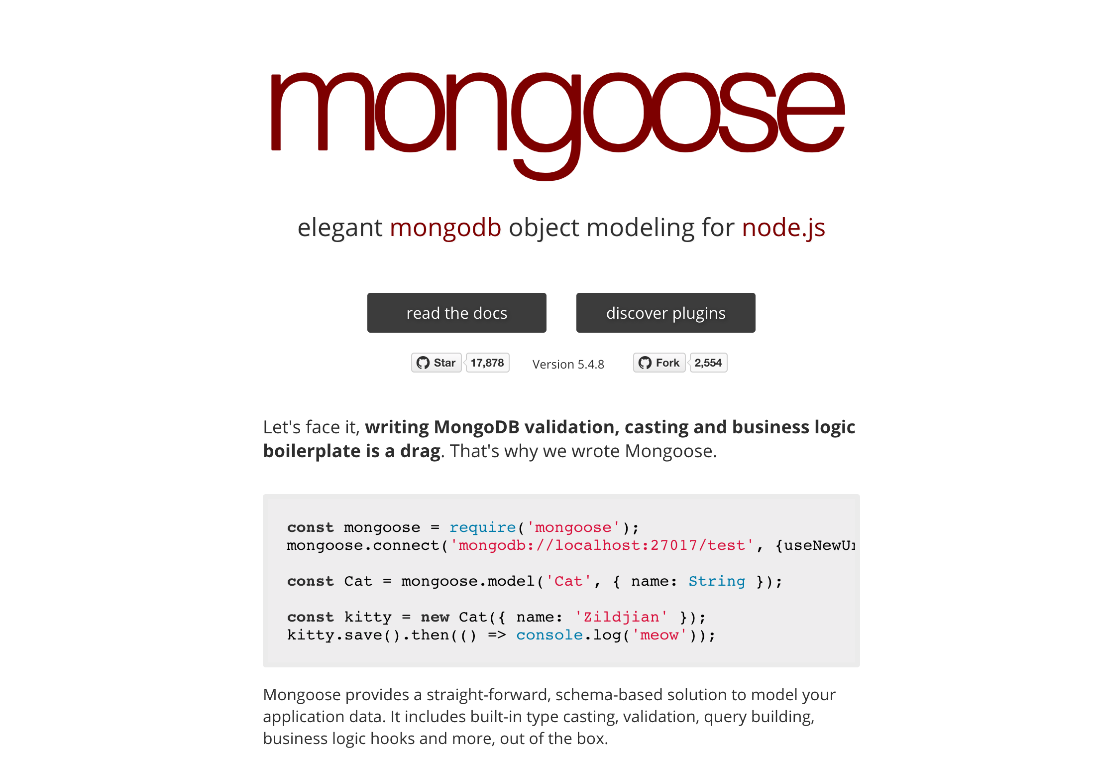 preview of the Mongoose website