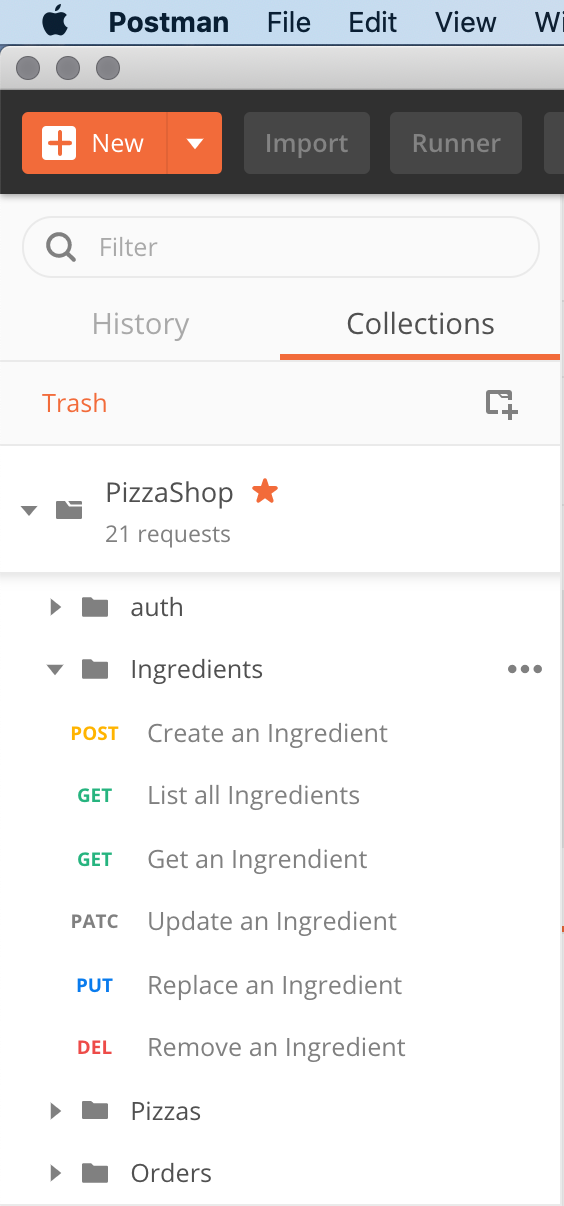 screenshot of Postman collection folders