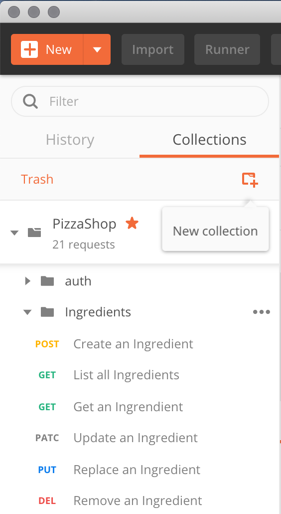 screenshot of Postman collections panel