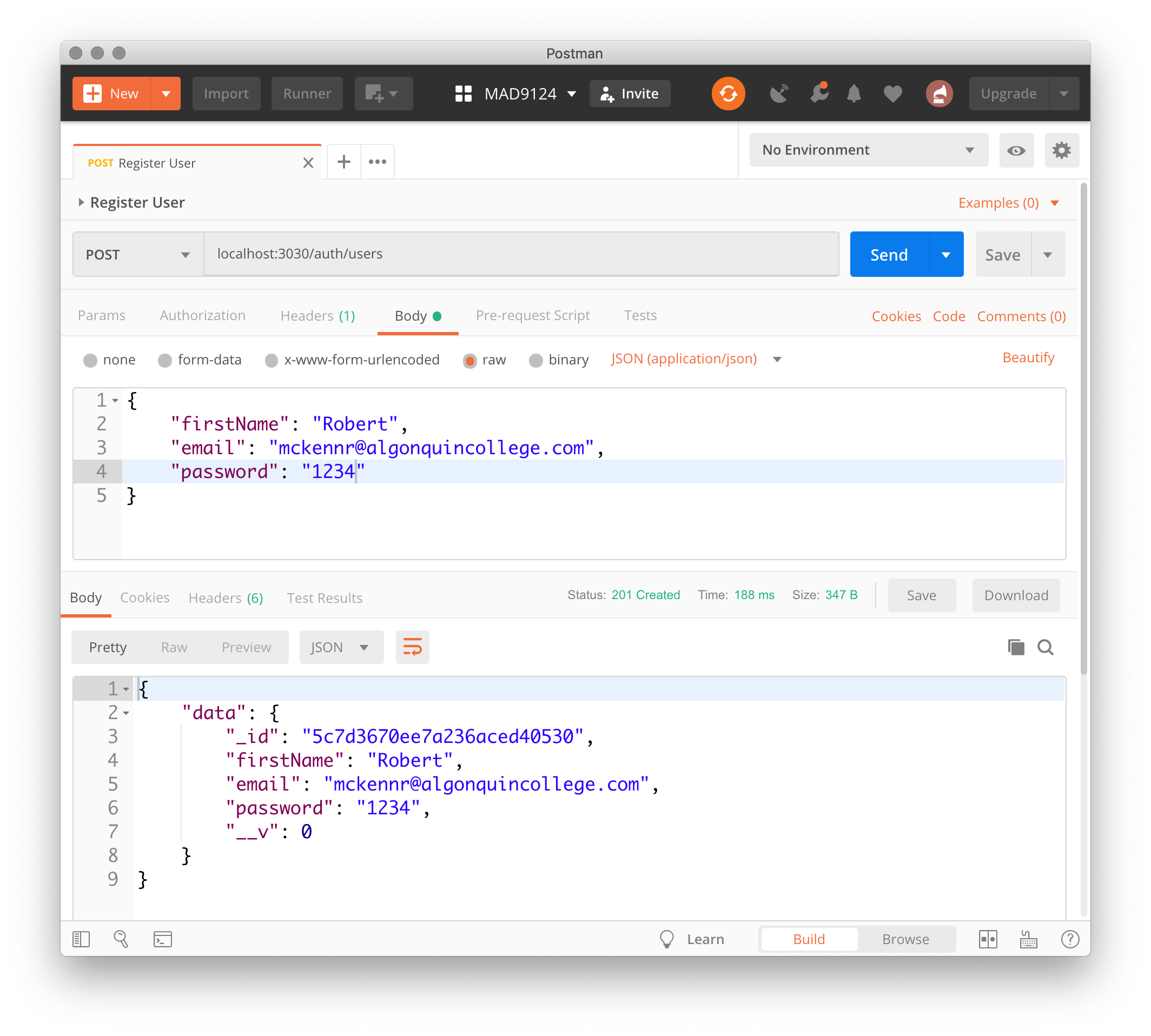 screenshot of Postman